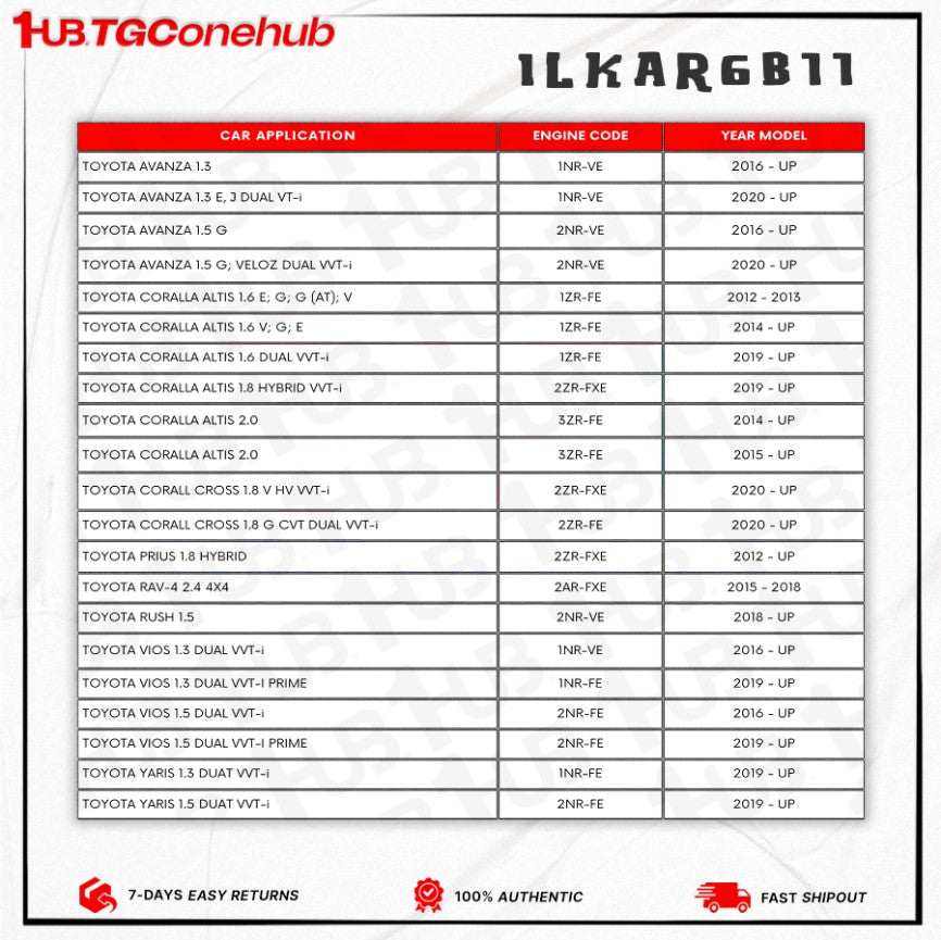 NGK ILKAR6B-11 TOYOTA VIOS / AVANZA / RUSH / RAV-4 / ALTIS DUAL VVT-i / CROSS