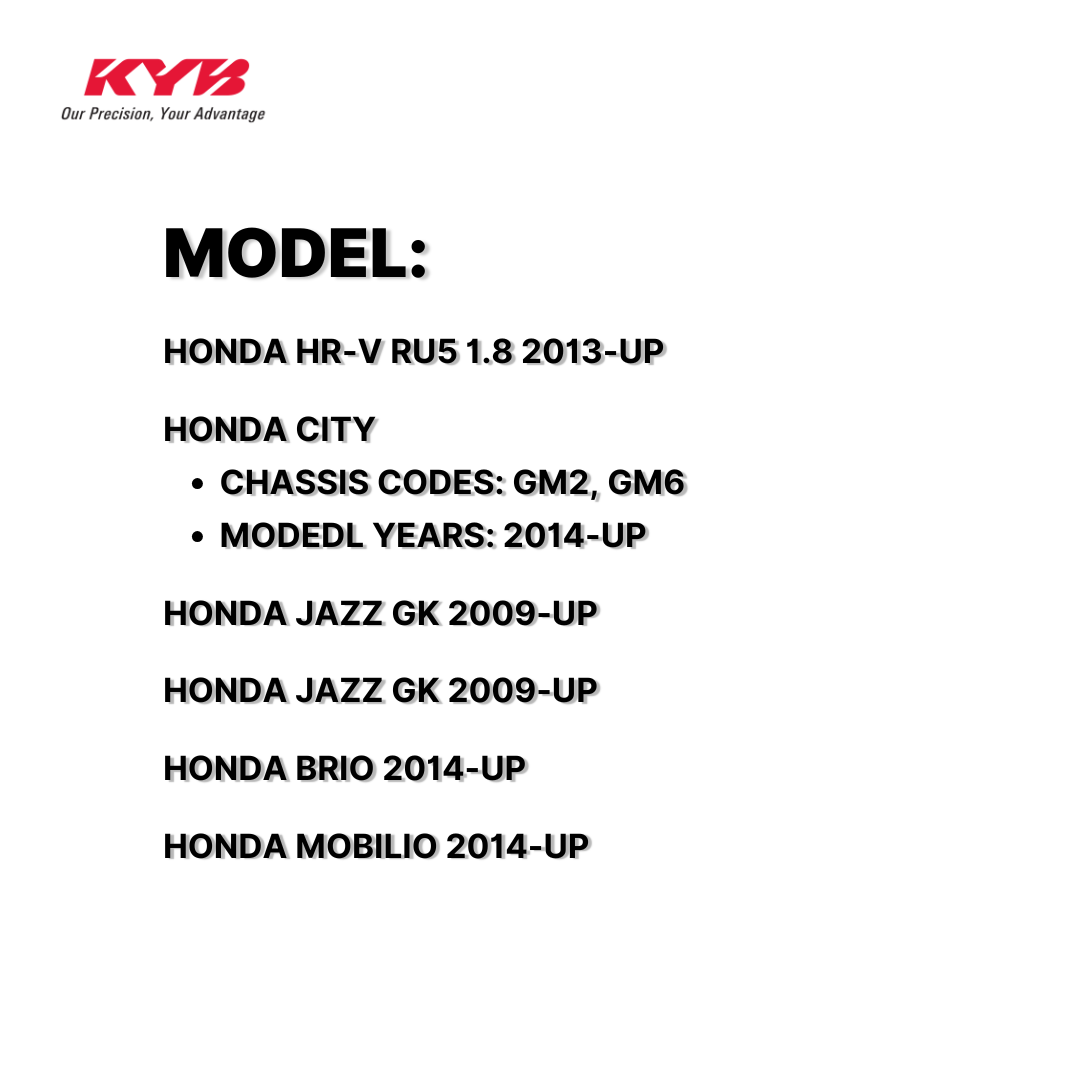 KYB SHOCK MOUNTING HONDA HRV RU5 1.8 13-UP, CITY GM2/6 / JAZZ GK 09-UP BRIO, MOBILIO 14-UP FRONT WITHOUT BEARING SAM-SM7154 51920-SAA-015 / 3340142/3 / 338001/2 / 3320006/7 ( 1 SET )