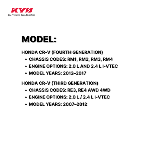 KYB SHOCK MOUNTING HONDA CRV RM1/4 2.0/2.4L IVTEC 12-17, CRV RE3 RE4 4WD 07-12 WITH AFS SENSOR FRONT WITH BEARING SAM-SM7251K 51920-SWA-A01 / 339365/6 / 339261/2 ( 1 SET )