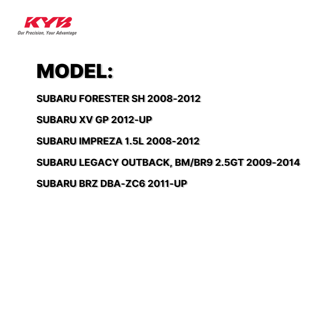 KYB SHOCK MOUNTING SUBARU FORESTER SH 08-12, XV GP 12-UP, IMPREZA 1.5L 08-12, LEGACY OUTBACK, BM/BR9 2.5GT 09-14, BRZ DBA-ZC6 11-UP REAR WITHOUT BEARING SAM-SM7622 20370-FG002 / 341486/7 / 340043/4 / 340057 / 340113 ( 1 SET )