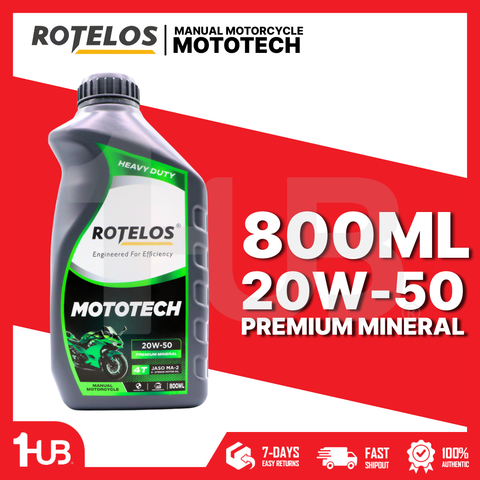 ROTELOS Motorcycle Oil SAE 20W-50 MotoTech 4T JASO MA2 800 ml – High Performance Manual Motorcycle Engine Oil