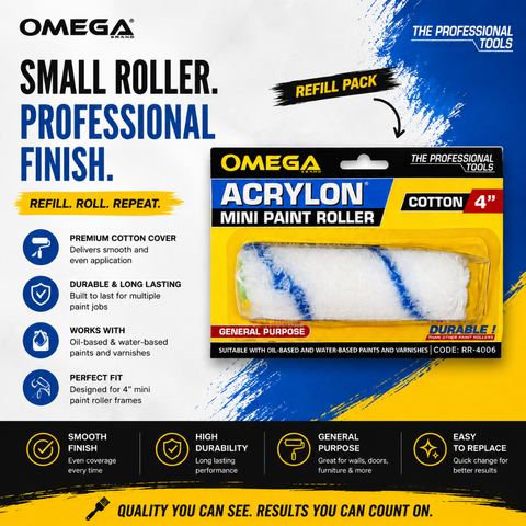 OMEGA Acrylon Mini Paint Roller 4 Inch Cotton | Smooth Paint Application | Professional Painting Tool