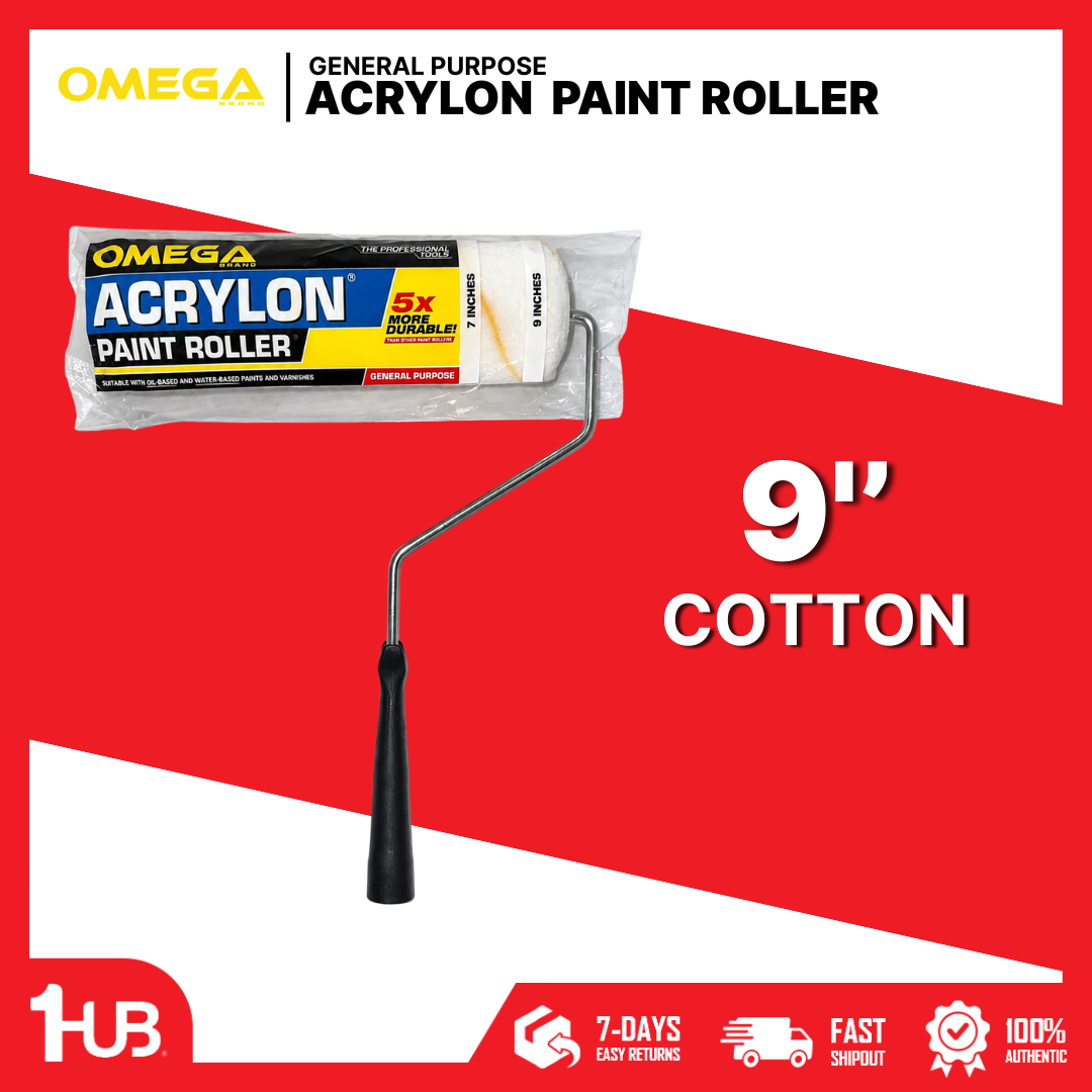 OMEGA Acrylon Paint Roller 9 Inch Cotton | Professional Paint Roller | Smooth & Even Paint Coverage
