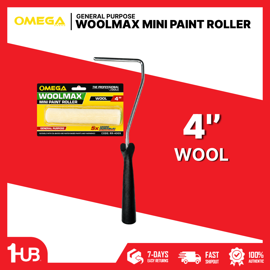 OMEGA Acrylon Mini Paint Roller 4 Inch Wool | High-Density Wool Roller | Smooth & Professional Finish