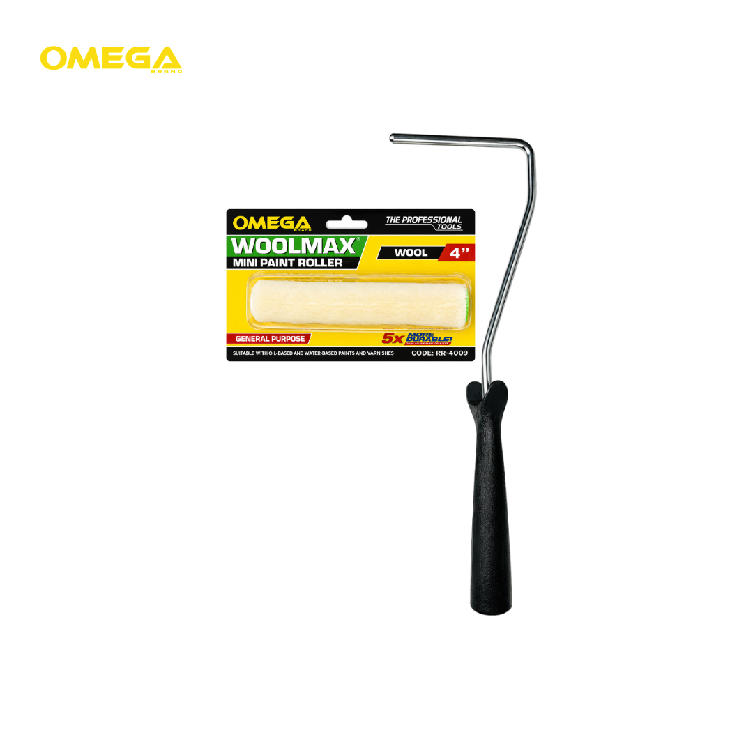 OMEGA Acrylon Mini Paint Roller 4 Inch Wool | High-Density Wool Roller | Smooth & Professional Finish