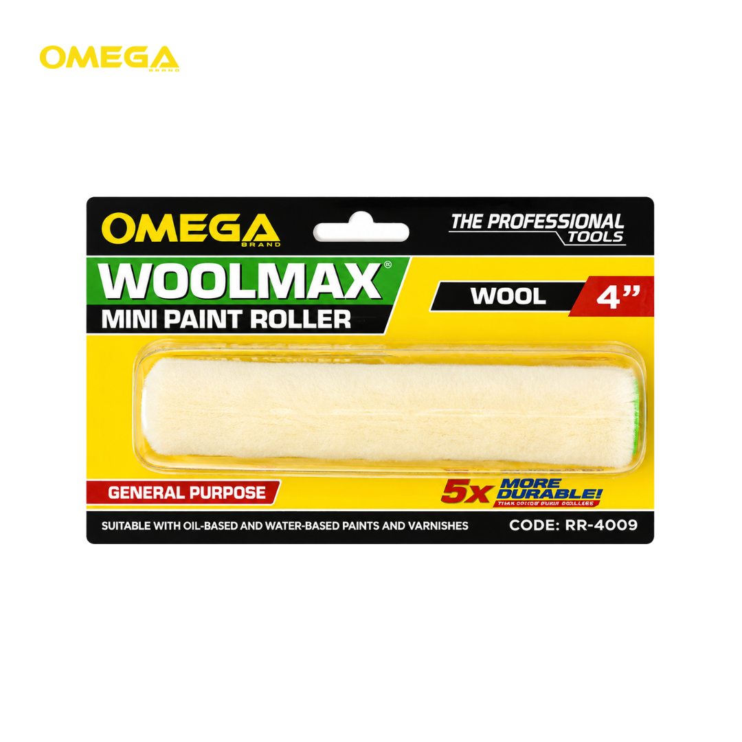 OMEGA Acrylon Mini Paint Roller 4 Inch Wool | High-Density Wool Roller | Smooth & Professional Finish