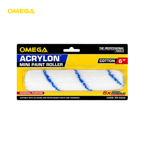 OMEGA Acrylon Mini Paint Roller 6 Inch Cotton Set | Complete Painting Kit | Smooth & Even Paint Application