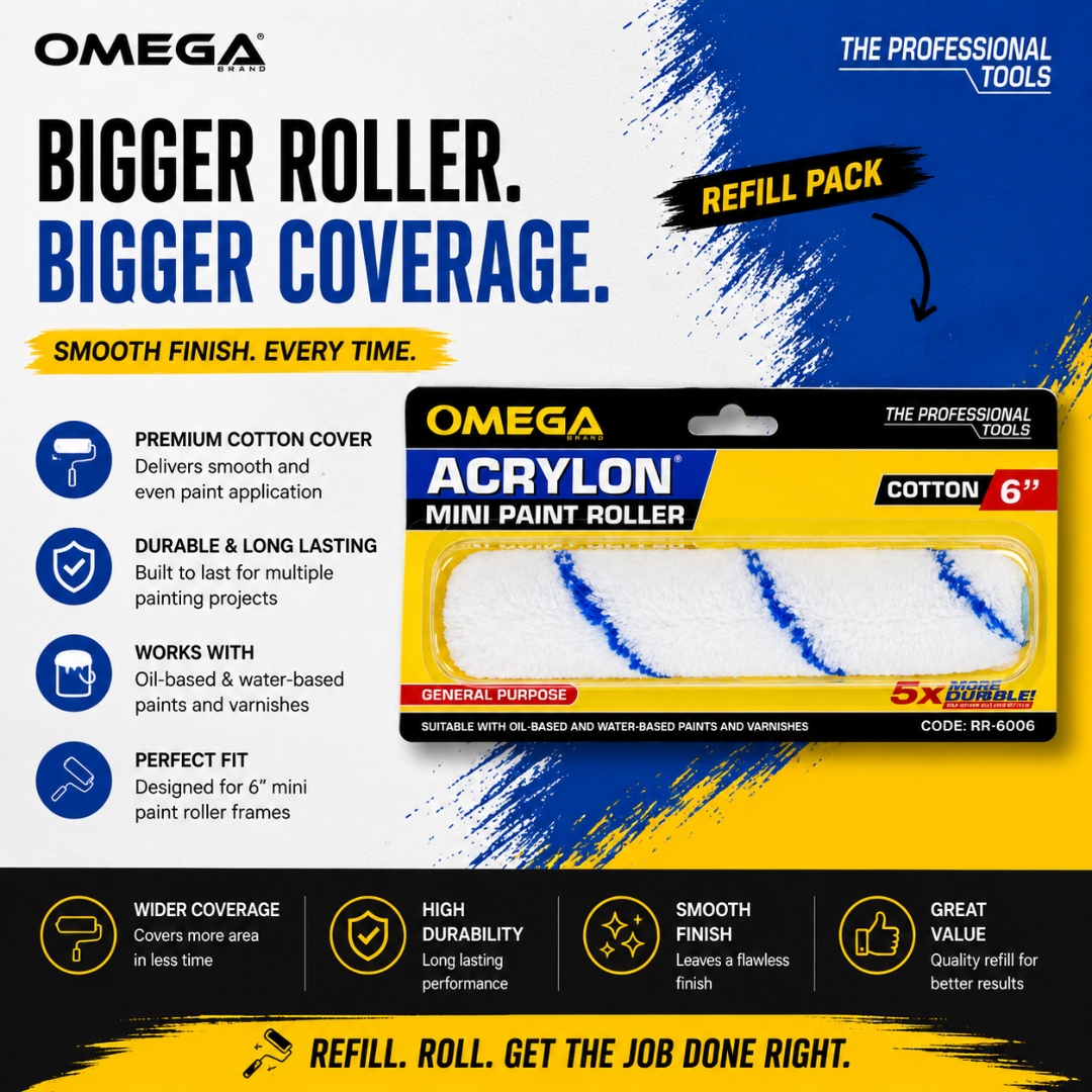 OMEGA Acrylon Mini Paint Roller 6 Inch Cotton Set | Complete Painting Kit | Smooth & Even Paint Application