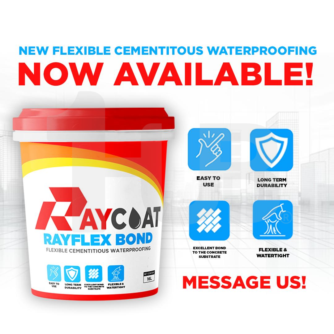 RAYCOAT RAYFLEX BOND CEMENTITIOUS WATERPROOFING COATING – FLEXIBLE CRACK PROTECTION FOR CONCRETE SURFACES ( 4L )