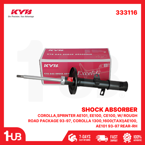 KYB SHOCK ABSORBER TOYOTA COROLLA,SPRINTER AE101, EE100, CE100, W/ ROUGH ROAD PACKAGE 93-97, COROLLA 1300,1600(TAXI)AE100, AE101 93-97 REAR-RH 333116 48530-02130 ( 1 PC )