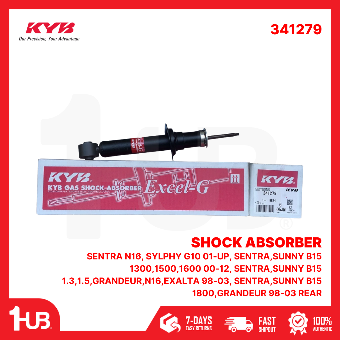 KYB SHOCK ABSORBER - GAS TYPE NISSAN SENTRA N16, SYLPHY G10 01-UP, SENTRA,SUNNY B15 1300,1500,1600 00-12, SENTRA,SUNNY B15 1.3,1.5,GRANDEUR,N16,EXALTA 98-03, SENTRA,SUNNY B15 1800,GRANDEUR 98-03 REAR 341279 56210-4M400 ( 1 PC )