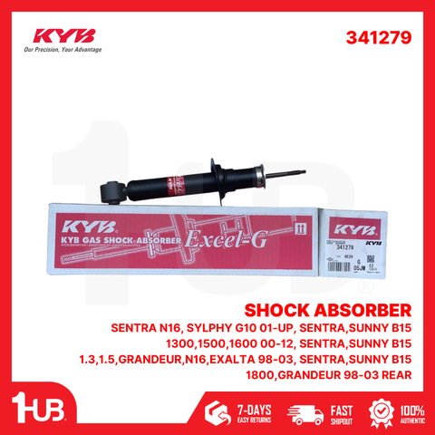 KYB SHOCK ABSORBER - GAS TYPE NISSAN SENTRA N16, SYLPHY G10 01-UP, SENTRA,SUNNY B15 1300,1500,1600 00-12, SENTRA,SUNNY B15 1.3,1.5,GRANDEUR,N16,EXALTA 98-03, SENTRA,SUNNY B15 1800,GRANDEUR 98-03 REAR 341279 56210-4M400 ( 1 PC )