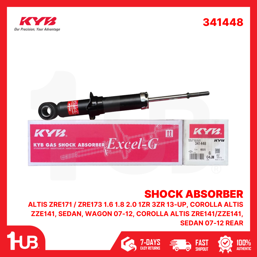 KYB SHOCK ABSORBER TOYOTA ALTIS ZRE171 / ZRE173 1.6 1.8 2.0 1ZR 3ZR 13-UP, COROLLA ALTIS ZZE141, SEDAN, WAGON 07-12, COROLLA ALTIS ZRE141/ZZE141, SEDAN 07-12 REAR 341448  ( 1 PC )