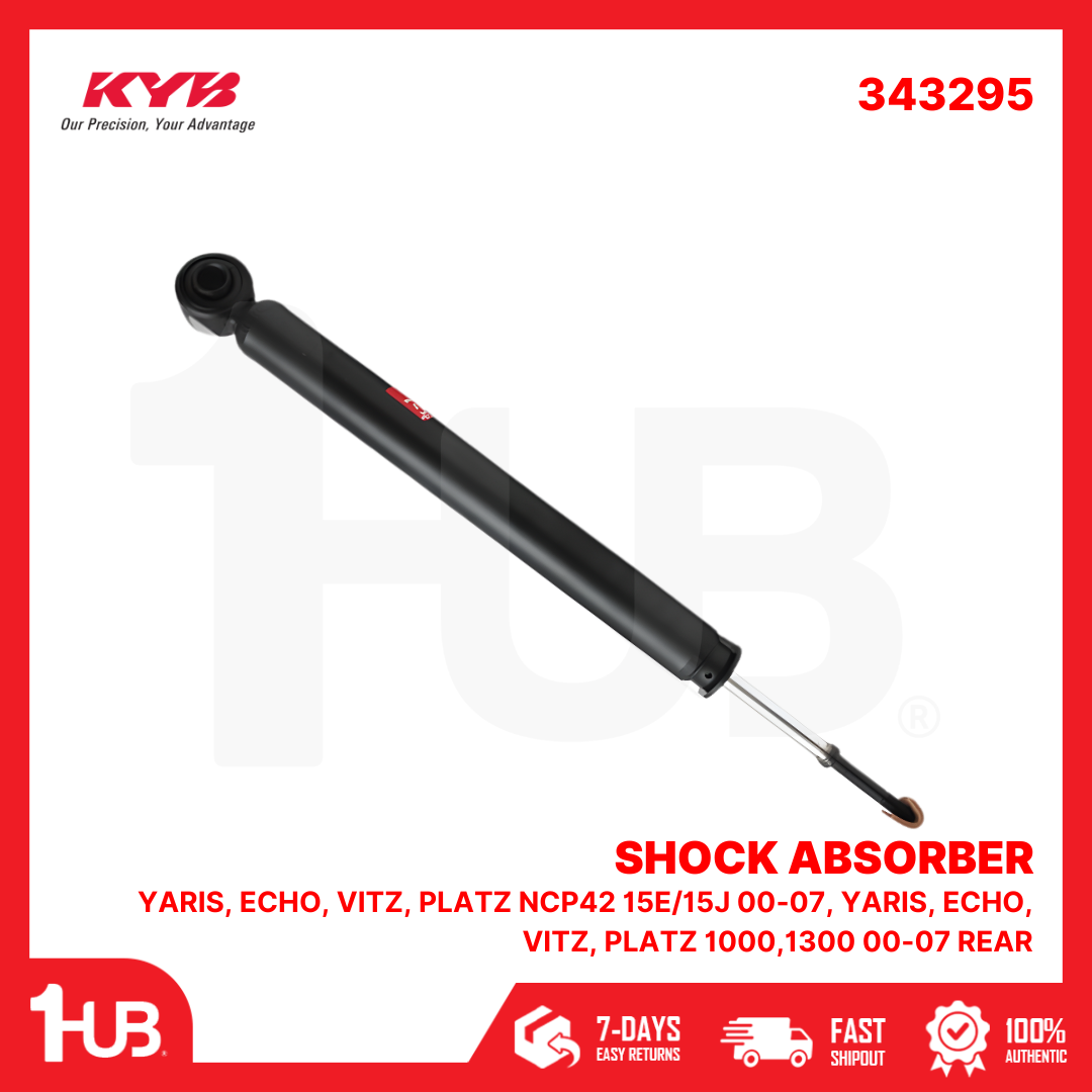 KYB SHOCK ABSORBER - GAS TYPE TOYOTA YARIS, ECHO, VITZ, PLATZ NCP42 15E/15J 00-07, YARIS, ECHO, VITZ, PLATZ 1000,1300 00-07 REAR 343295  ( 1 PC )