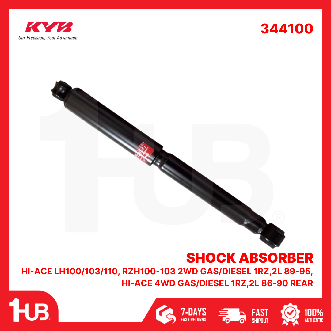 KYB SHOCK ABSORBER - GAS TYPE TOYOTA HI-ACE LH100/103/110, RZH100-103 2WD GAS/DIESEL 1RZ,2L 89-95, HI-ACE 4WD GAS/DIESEL 1RZ,2L 86-90 REAR 344100  ( 1 PC )