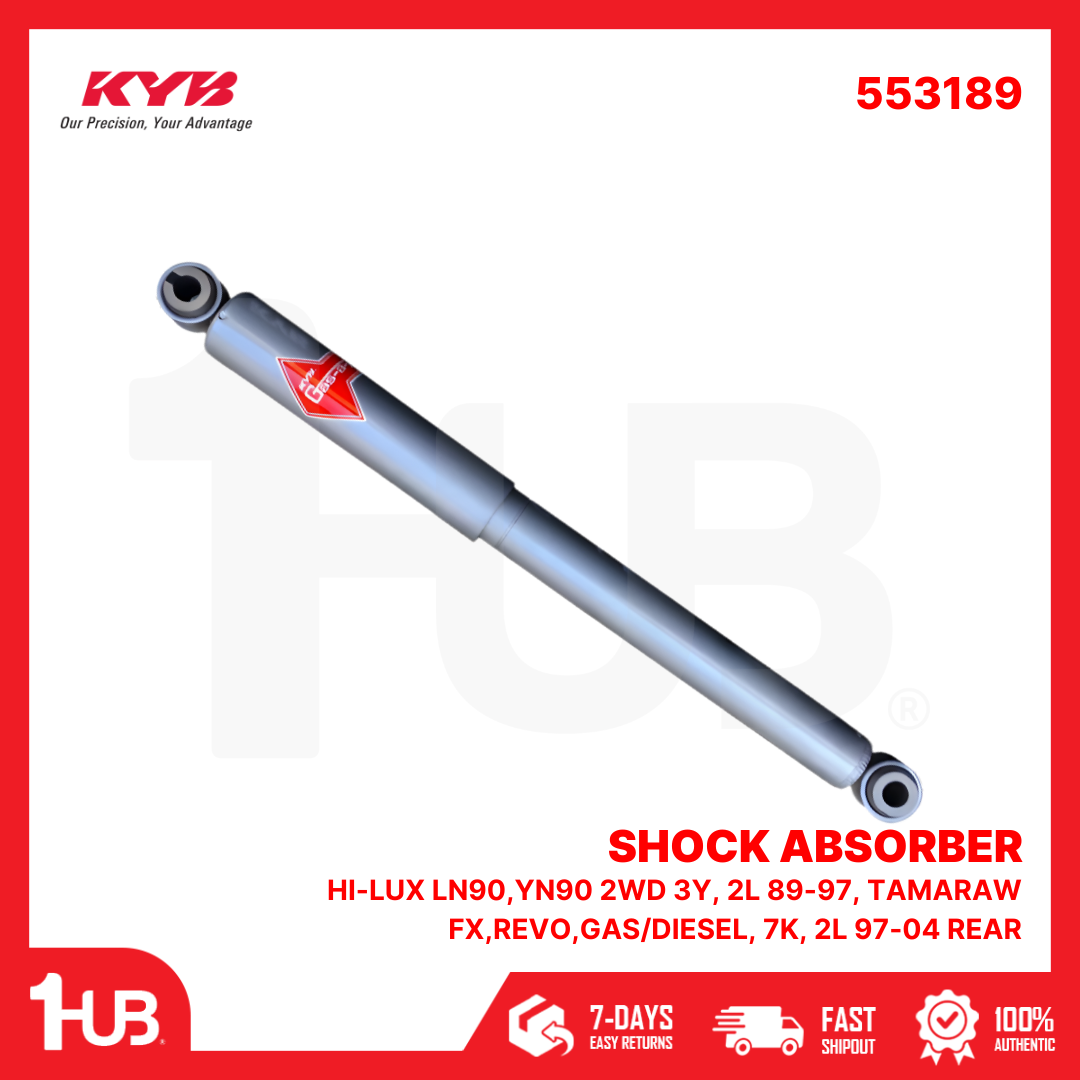 KYB SHOCK ABSORBER - GAS TYPE TOYOTA HI-LUX LN90,YN90 2WD 3Y, 2L 89-97, TAMARAW FX,REVO,GAS/DIESEL, 7K, 2L 97-04 REAR 553189  ( 1 PC )