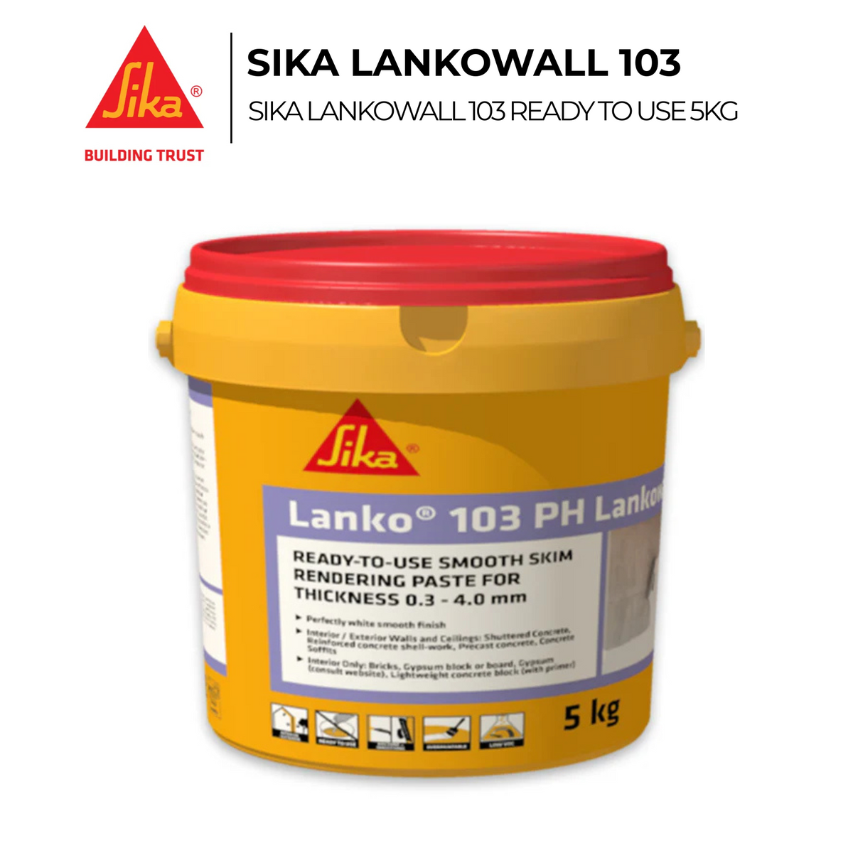 SIKA LANKO 103 PH Lankowall 5kg Ready to use Interior and Exterior wall and ceiling skimcoat