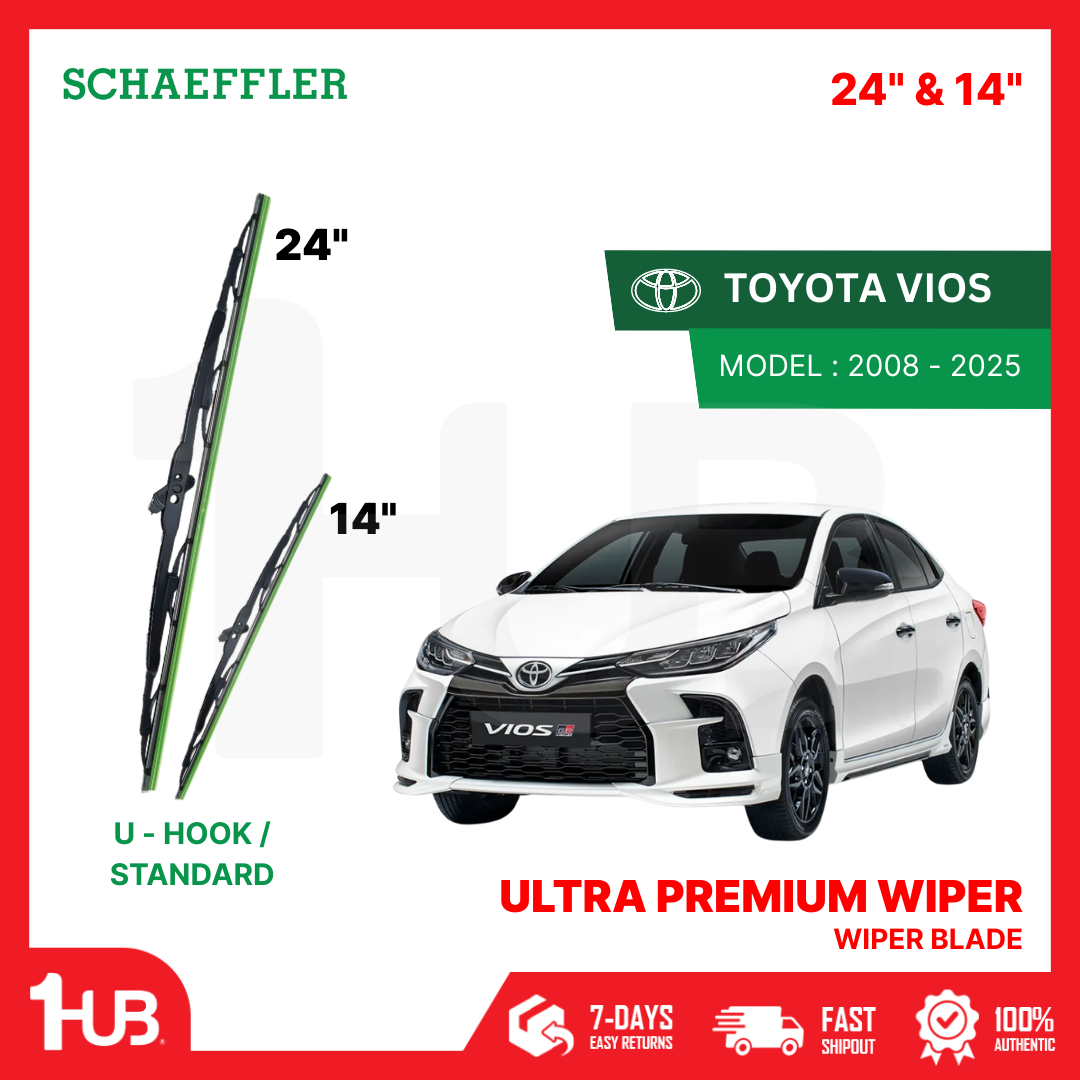 SCHAEFFLER ULTRA PREMIUM WIPER BLADE FOR TOYOTA VIOS 2005 - 2025 U-HOOK / MULTI-ADAPTOR BANANA TYPE