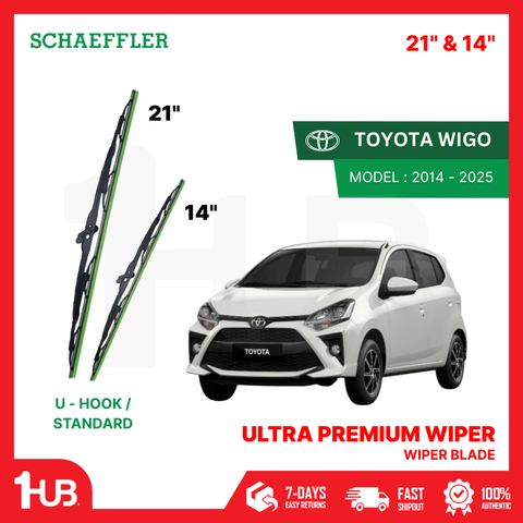 SCHAEFFLER ULTRA PREMIUM WIPER BLADE FOR TOYOTA WIGO 2014 - 2025 MODEL U-HOOK / MULTI-ADAPTOR BANANA TYPE
