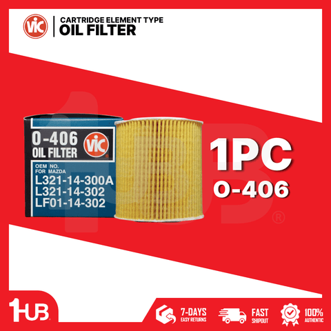 VIC OIL FILTER CARTRIDGE ELEMENT TYPE VIC O-406 L321-14-300A / L321-14-302 / LF01-14-302 MAZDA CX-7 2300 L3-VDT 2006- / MPV L3-VDT 2006- / TRIBUTE 2300 L3 03-04  O-406 5106563 ( 1 PC )