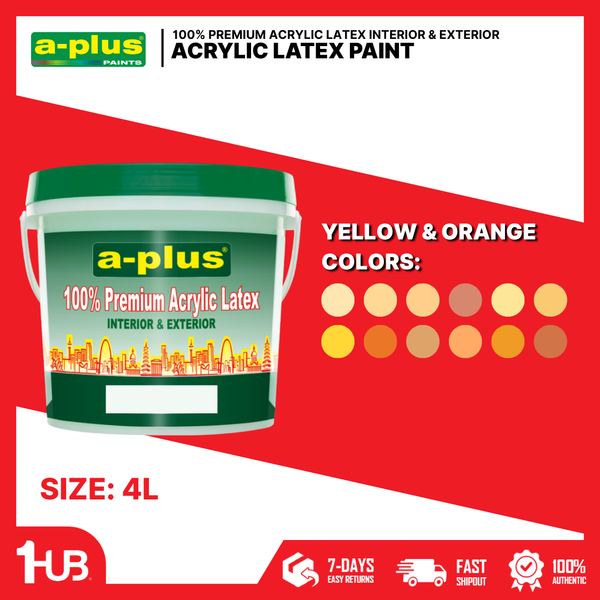 A-Plus All Weather® Premium Acrylic Waterproof Elastomeric (4L) Paint Yellow & Orange Paint Shades Collection | Warm, Bright & Vibrant Wall Colors