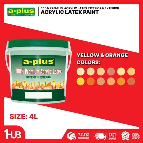 A-Plus All Weather® Premium Acrylic Waterproof Elastomeric (4L) Paint Yellow & Orange Paint Shades Collection | Warm, Bright & Vibrant Wall Colors