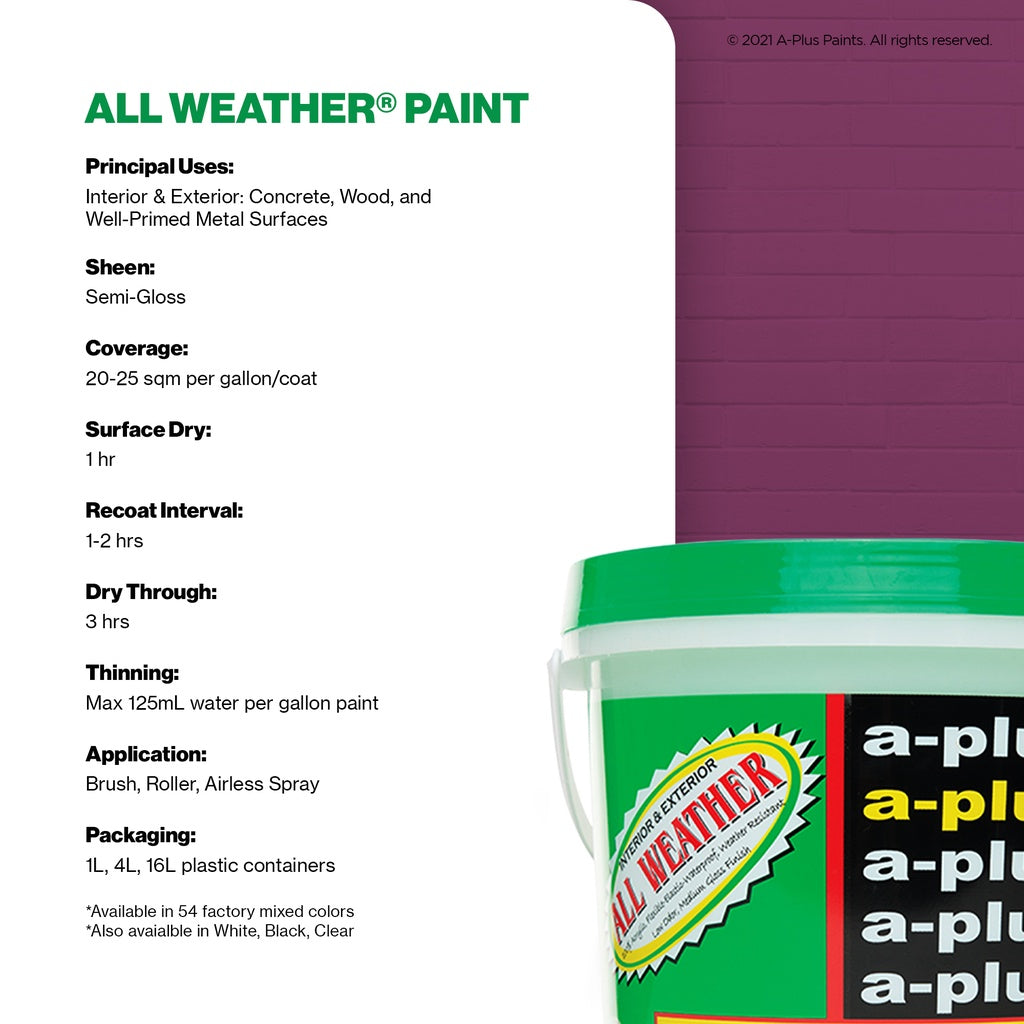 A-Plus All Weather Paint 4L - 2245 / 2487 /FAMILY COLOR PURPLE & YELLOW for Interior & Exterior Concrete, Wood water-based paint.