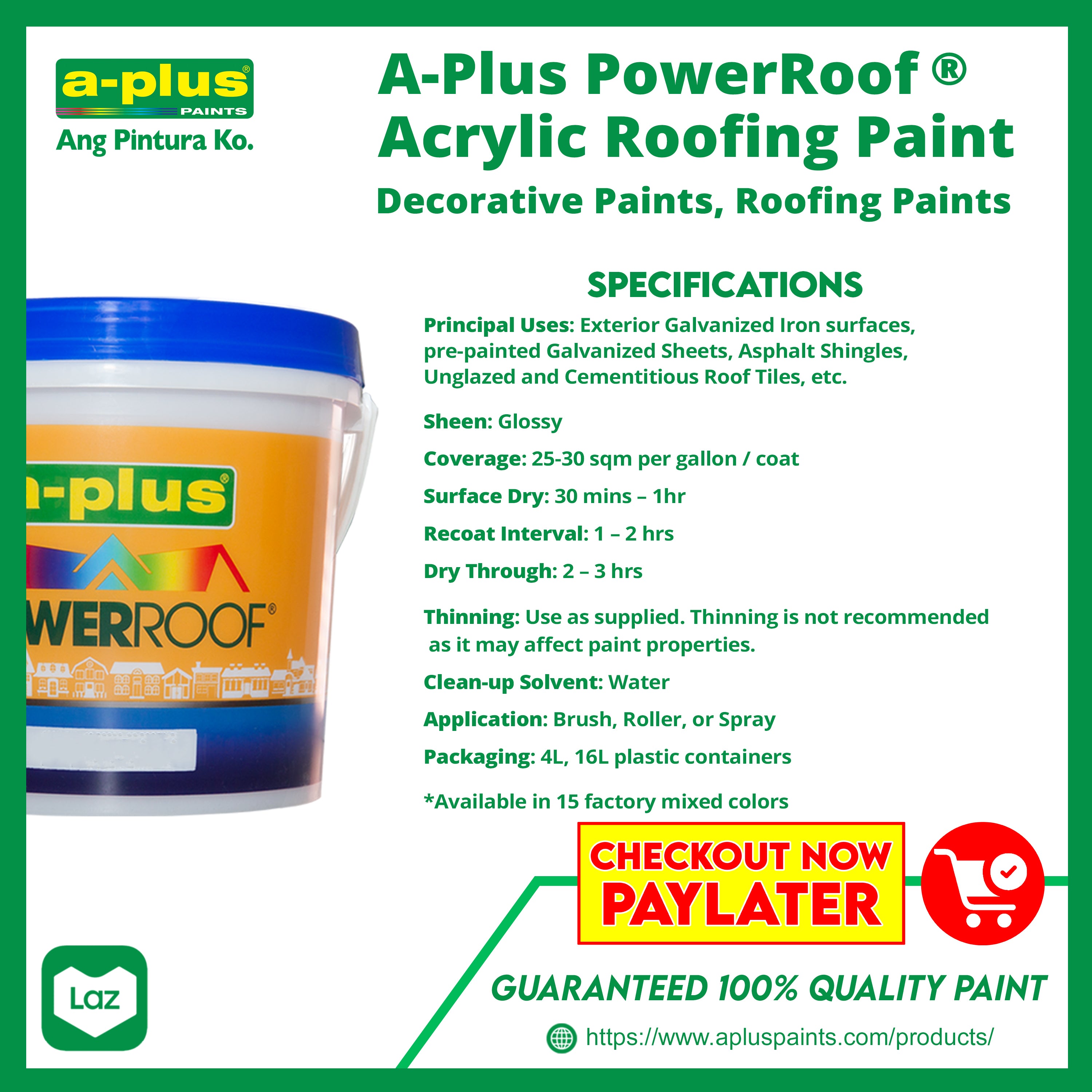A-Plus PowerRoof® Acrylic Roofing Paint Home / Decorative Paints 4L