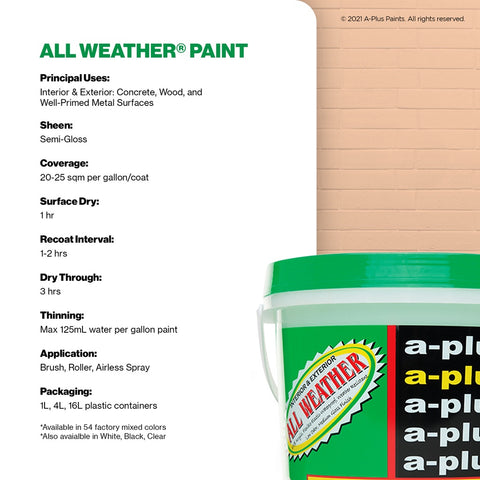 A-Plus All Weather Paint 4L- Medium Gloss | Pink Shades for Interior & Exterior Concrete, Wood,  water-based paint