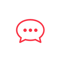 Red speech bubble icon with three dots on a white background