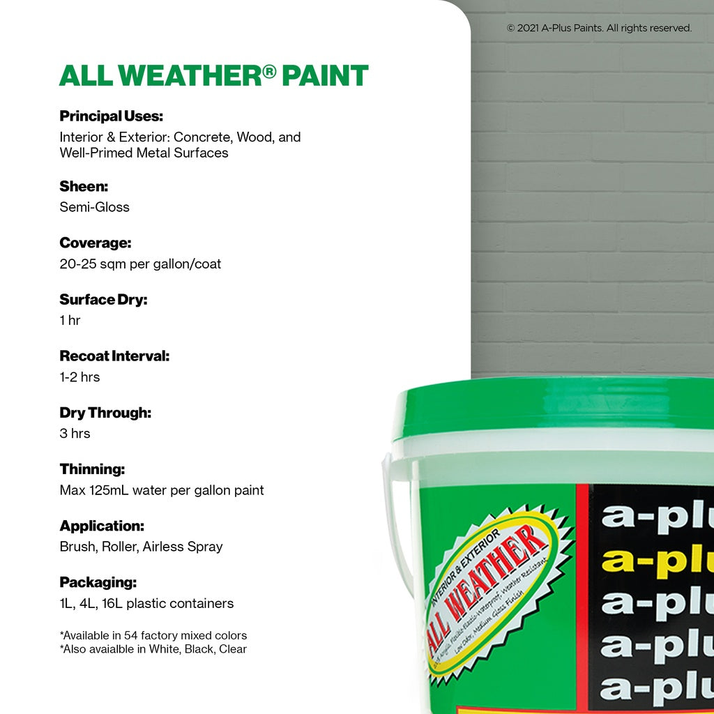 A-Plus All Weather Paint 4L - Medium Gloss | Mocha/Brown, Grey family color for Interior & Exterior Concrete, Wood water-based paint