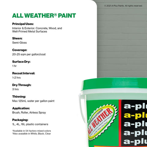 A-Plus All Weather Paint 4L - Medium Gloss | Mocha/Brown, Grey family color for Interior & Exterior Concrete, Wood water-based paint