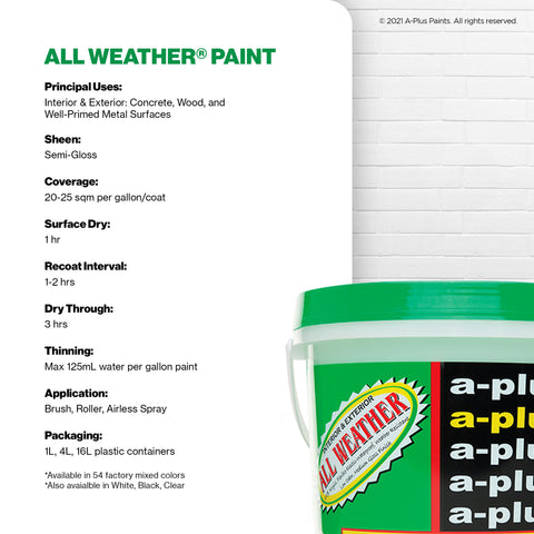 A-Plus All Weather Paint 4L - Medium Gloss | White and Pastel Shades for Interior & Exterior Paint