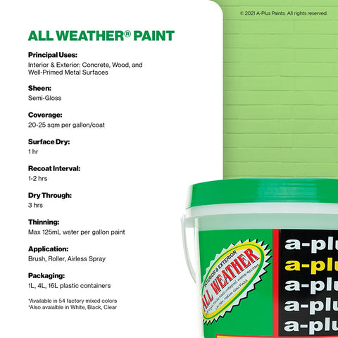 A-Plus All Weather Paint 4L- Medium Gloss | FAMILY COLOR GREEN, CREAM & YELLOW for Interior & Exterior Concrete and Wood Water Based Paint