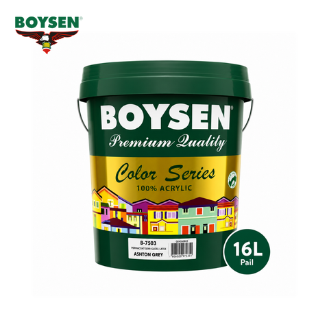 BOYSEN Permacoat Semi-Gloss Latex Paint Ashton Grey B-7503 16L | Washable Acrylic Wall Paint | Interior & Exterior Finish